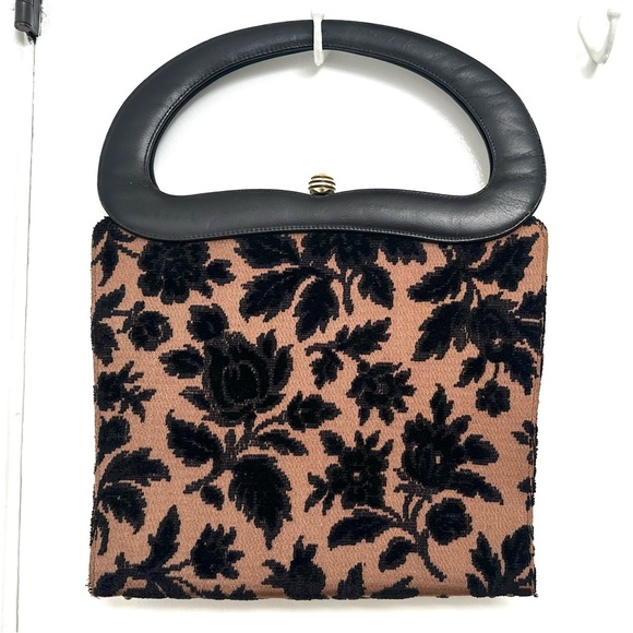 Vintage Tapestry Satchel Handbag in Brown & Black GUC - Picture 1 of 12